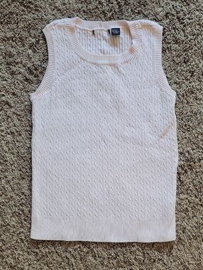 JEANNE PIERRE Pale Pink Cable-Knit 90% Cotton Sleeveless Top